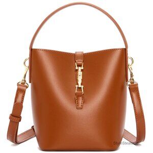 Small Vegan Leather Bucket Bag Crossbody Shoulder Purse Women